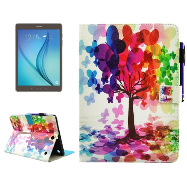 For Galaxy Tab A 9.7 / T550 Butterfly Tree Pattern Horizontal Flip Leather Case with Holder & Wallet & Card Slots & Sleep / Wake-up Function & Pen Slot