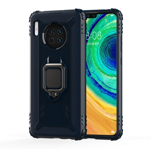 For Huawei Mate 30 Carbon Fiber Protective Case with 360 Degree Rotating Ring Holder(Blue)