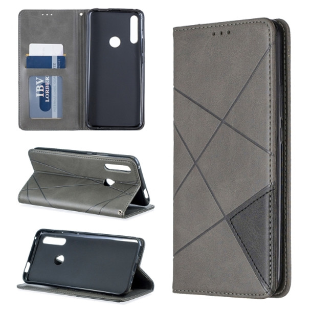Rhombus Texture Horizontal Flip Magnetic Leather Case with Holder & Card Slots For Huawei P Smart Z / Y9 Prime (2019)(Grey)