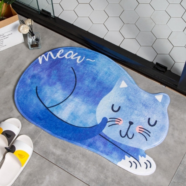 Cartoon Sleeping Cat Bath Mat Bathroom Carpets Toilet Anti-slip Floor Mat, Size:60X90CM(Blue)