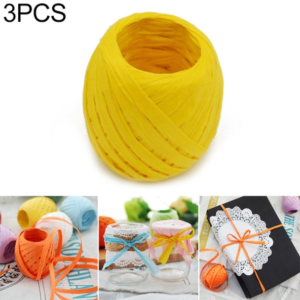 3 PCS 20M Paper Rope Raffia Ribbon Natural Lace Rope Gift Box Wrapping DIY Decoration(Yellow)