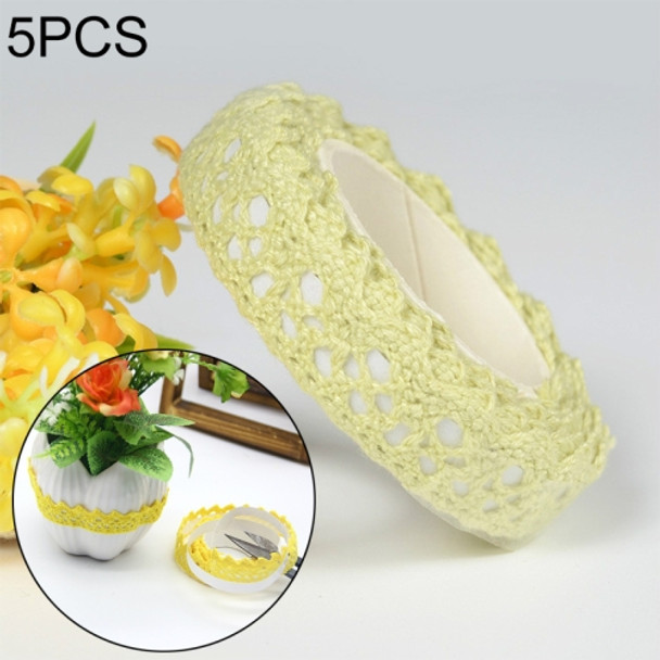 5 PCS Cotton Lace Fabric White Crochet Lace Roll Ribbon Knit Adhesive Tape Sticker Craft Decoration Stationery Supplies(Light Green)