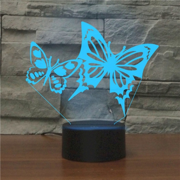 Two Butterflies Shape 3D Colorful LED Vision Light Table Lamp, 16 Colors Remote Control Version