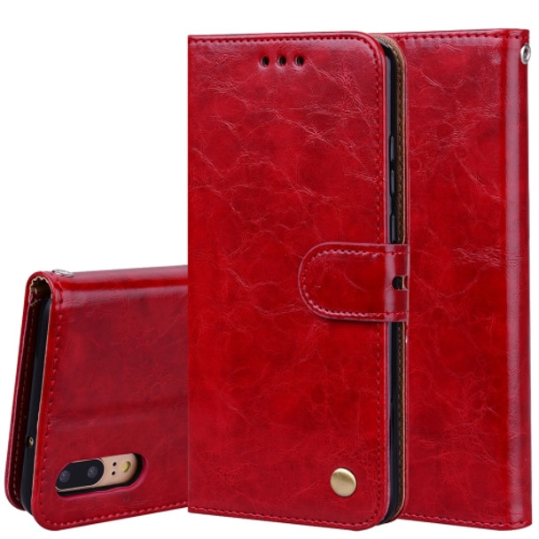 For Huawei P20 Business Style Oil Wax Texture Horizontal Flip Leather Case with Holder & Card Slots & Wallet(Red)