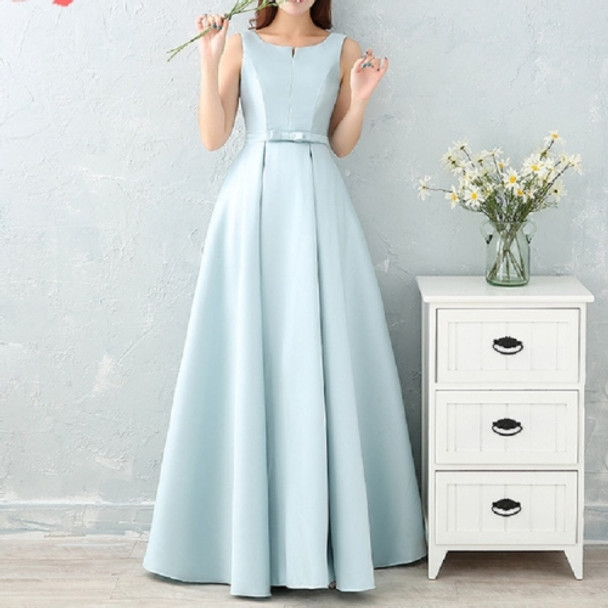 Satin Long Bridesmaid Sisters Skirt Slim Graduation Gown, Size:XS(Ice Blue B)