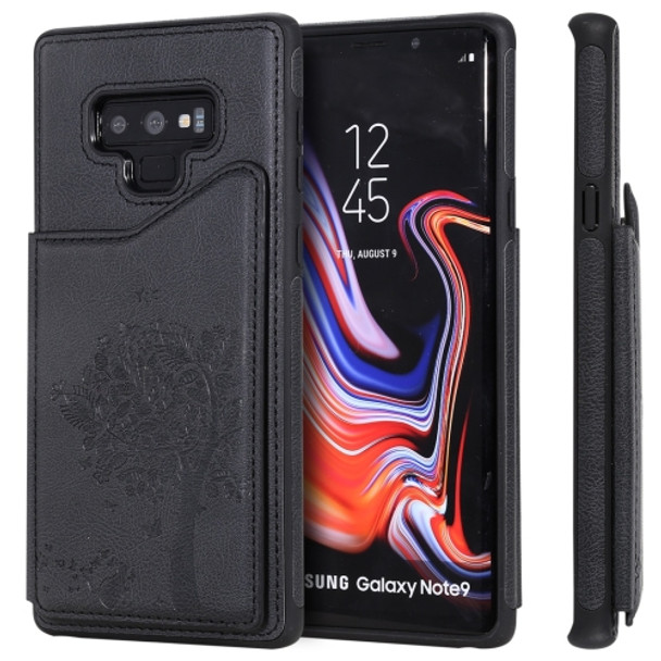 For Galaxy Note 9 Cat Tree Embossing Pattern Shockproof Protective Case with Card Slots & Photo Frame(Black)