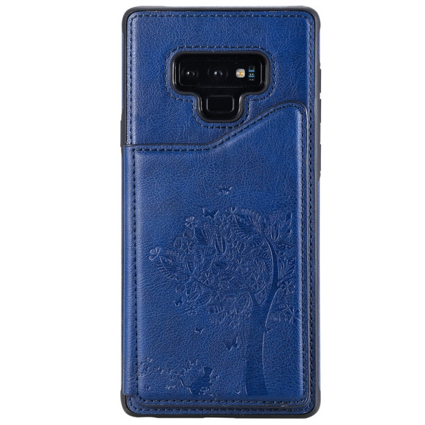 For Galaxy Note 9 Cat Tree Embossing Pattern Shockproof Protective Case with Card Slots & Photo Frame(Blue)