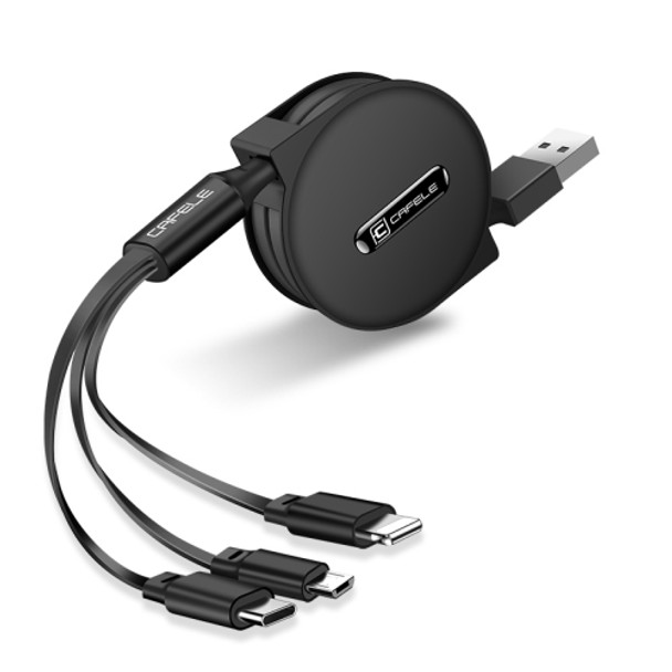 CAFELE 3 In 1 8 Pin + Micro USB + Type-C / USB-C Charging Data Cable, Length: 1.2m(Black)