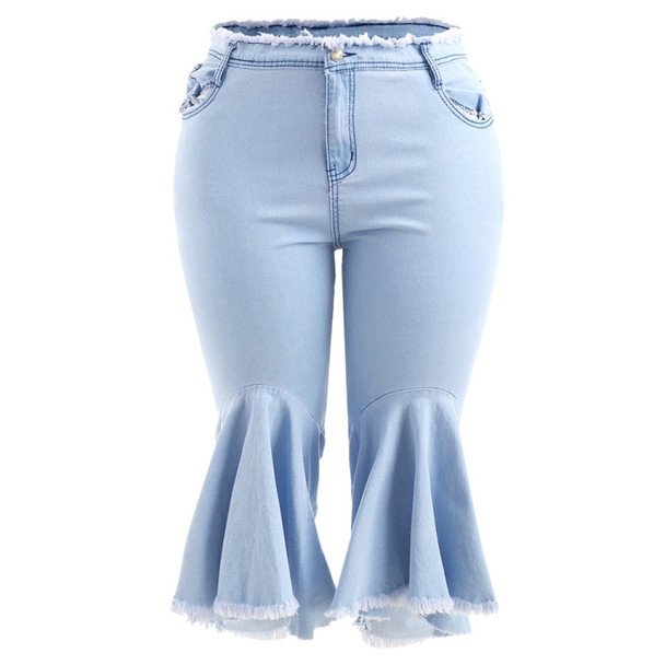 Fashion Women Plus Size Casual Pants(Color:Baby Blue Size:XL)