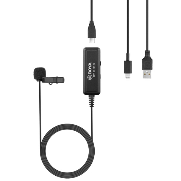 BOYA BY-DM10 USB / 8 Pin Plug Broadcast Lavalier Microphone with Windscreen, Cable Length: 6m(Black)