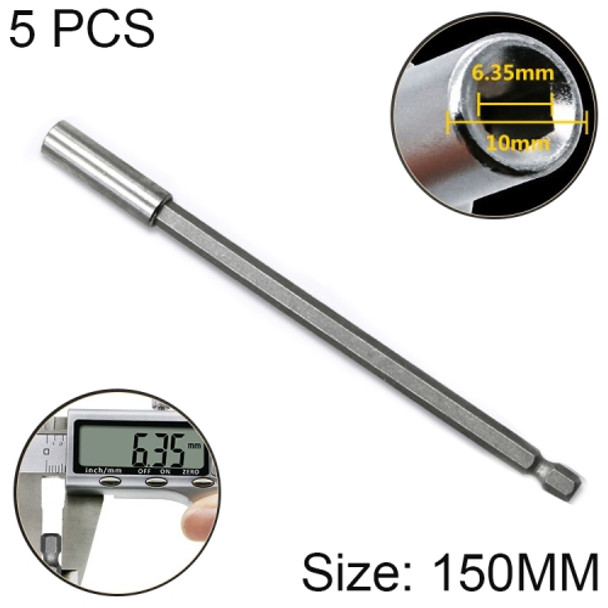 5 PCS 1/4 Electric Batch Head High Magnetism Connecting Rod Pistol Drill Extension Rod Sleeve Fast Turning Joint, Length: 150mm