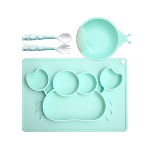 Silicone Feeding Set Combination Anti-fall Suction Cup Bowl Child Complementary Food Tableware Dinner Plate, Style:With Bowl( ?Blue? Crab)