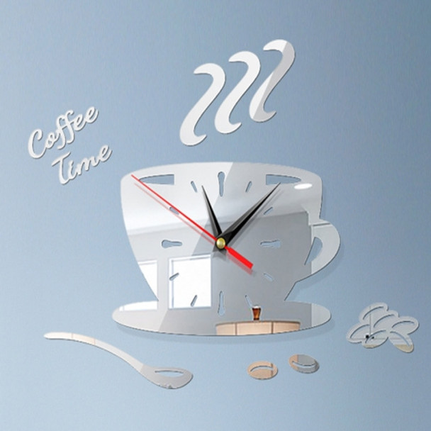 2 Sets Home DIY 3D Stereo Decorative Fashion Coffee Wall Clock Acrylic Mirror Wall Sticker Coffee Clock(Silver)