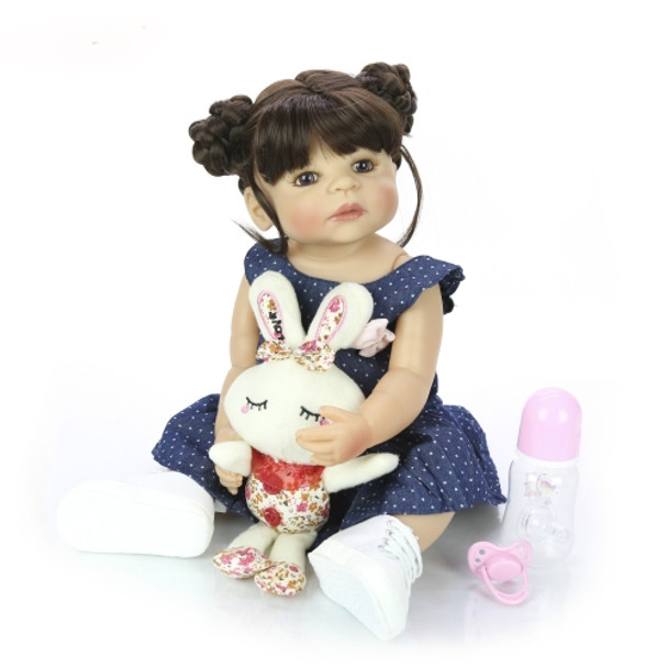 Silicone Body Lifelike Girl Baby Doll Waterproof Toy Kid Birthday Gift(Brown Eye)