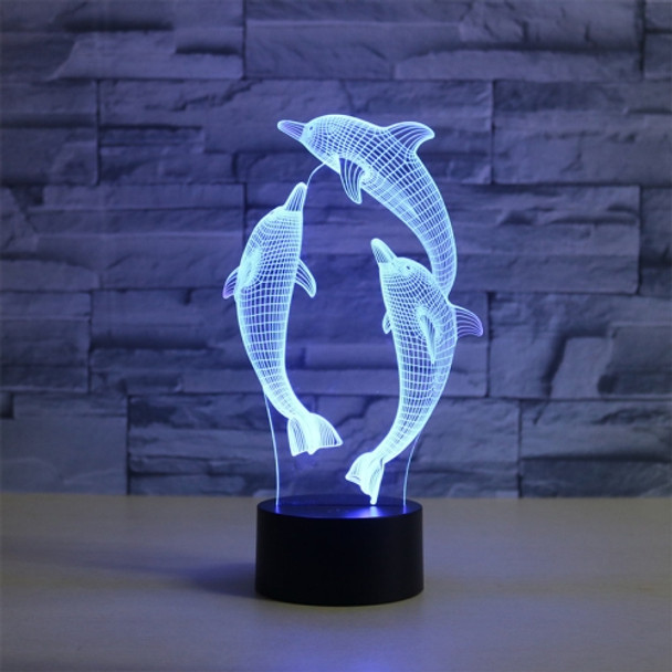 Three Dolphins Shape 3D Colorful LED Vision Light Table Lamp, USB Touch Version