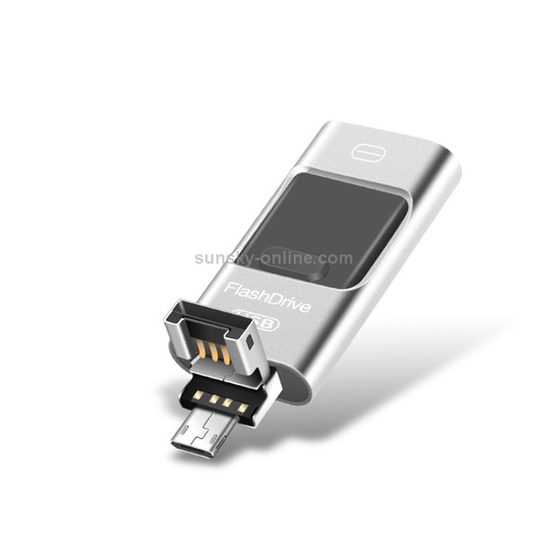8GB USB 2.0 + 8 Pin + Mirco USB Android iPhone Computer Dual-use Metal Flash Drive (Silver)