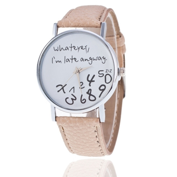 2 PCS Alphabet Number Pattern Leather Strap Watch(Beige)