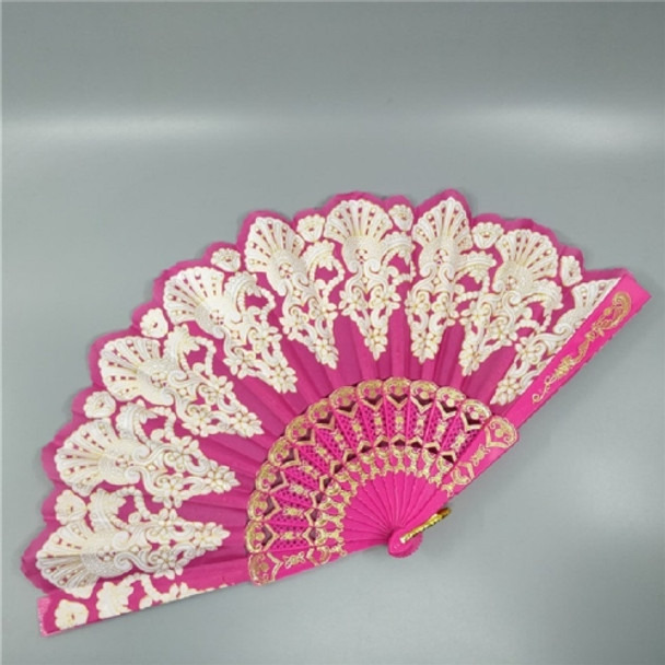 Spain Style Plastic Folding Fan Peacock Lace Fan Ladies Dance Gilding Fan, Size:23x42cm(Rose Red)