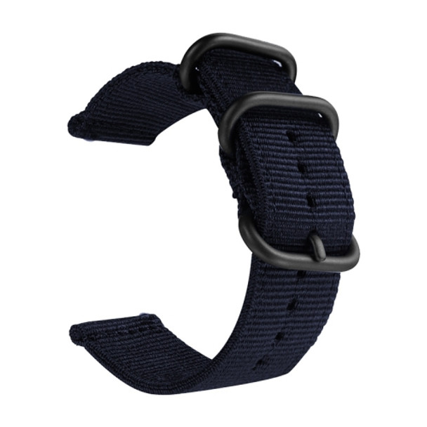 Washable Nylon Canvas Watchband, Band Width:20mm(Dark Blue with Black Ring Buckle)