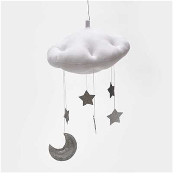 Baby Nursery Ceiling Mobile Party Decoration Clouds Moon Stars Hanging Decorations Kids Room Decoration for Baby Bedding(White Silver)