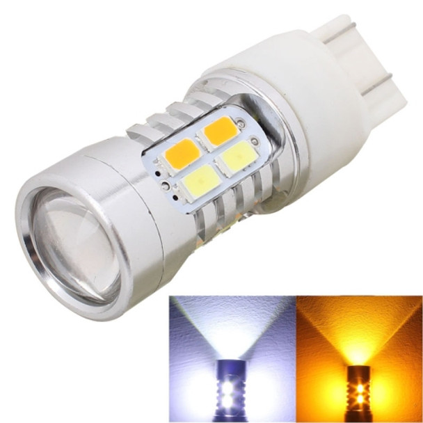 2PCS T20 10W 700LM Yellow + White Light Dual Wires 20-LED SMD 5630 Car Brake Light Lamp Bulb, Constant Current, DC 12-24V