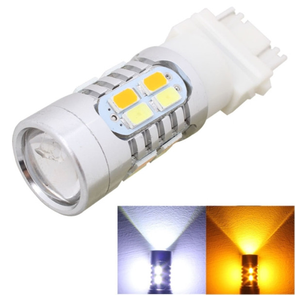 2PCS T25 10W 700LM Yellow + White Light Dual Wires 20-LED SMD 5630 Car Brake Light Lamp Bulb, Constant Current, DC 12-24V
