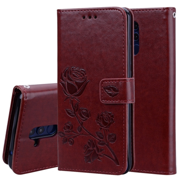 Rose Embossed Horizontal Flip PU Leather Case for Huawei Mate 20 Lite, with Holder & Card Slots & Wallet (Brown)