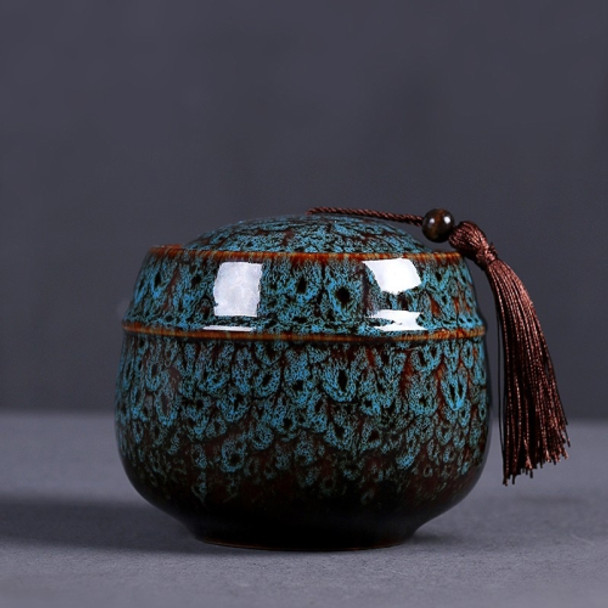 Kiln Transmutation Ceramic Mini Tea Pot Storage Moisture-proof Can Sealed Tea Tank (Blue)