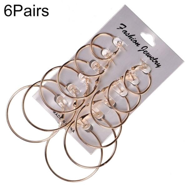 6 Pairs/Set Women Steampunk Fashion Circle Hoop Earrings(Glod)