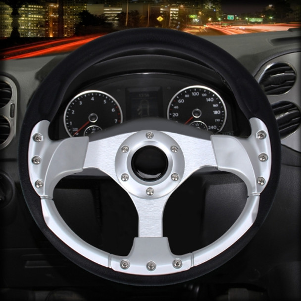 Car Modified Racing Sport Horn Button Steering Wheel, Diameter: 32cm(Silver)