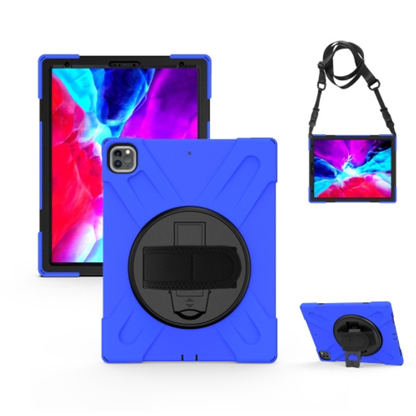 360 Degree Rotation Silicone Protective Cover with Holder and Hand Strap and Long Strap for iPad Pro 12.9 (2018)(Blue)