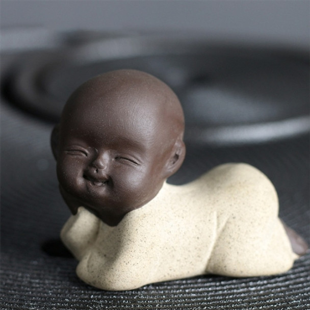 Colored Sand Ceramic Kungfu Little Monk Decorative Ornaments Creative Home Desktop Tea Pet Teaware Crafts (Light Yellow)