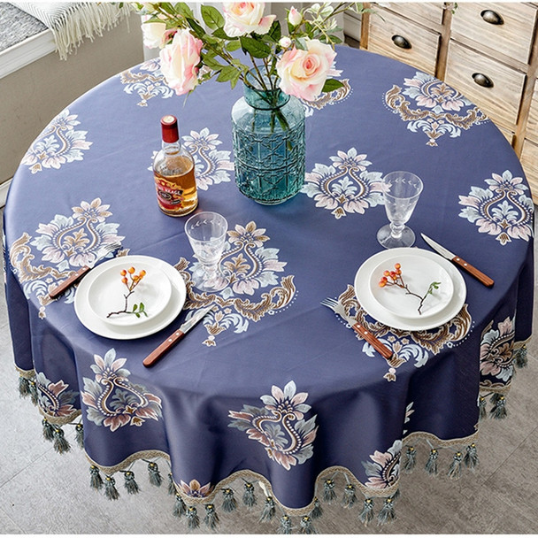 Jacquard Tablecloth With Tassel For Wedding Birthday Party Round Table Cover Desk Cloth, Size:200cm(Dark Blue)