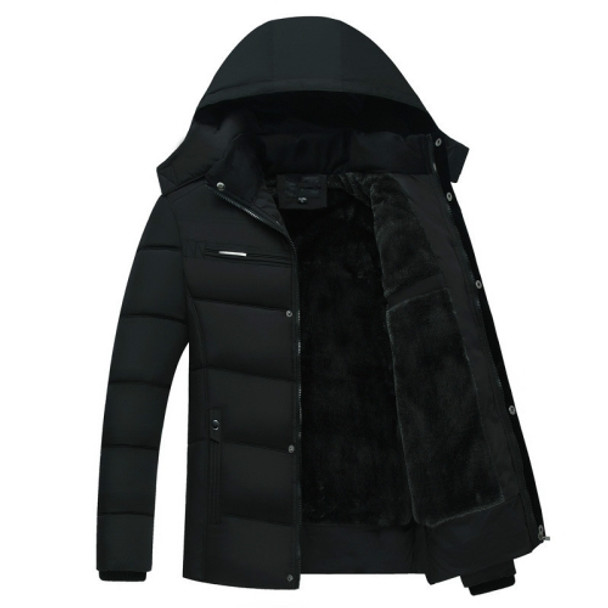 Men Winter Thick Fleece Down Jacket Hooded Coats Casual Thick Down Parka Male Slim Casual Cotton-Padded Coats, Size: XXXL(Black)