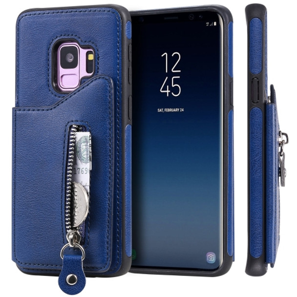 For Galaxy S9 Solid Color Double Buckle Zipper Shockproof Protective Case(Blue)