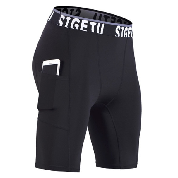 SIGETU Quick-drying Stretch Tights Five Pants (Color:Black Size:L)