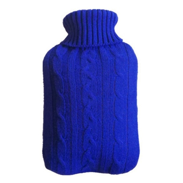 Hot Water Bottle Solid Color Knitting Cover (Without Hot Water Bottle) Water-filled Hot Water Soft Knitting Bottle Velvet Bag(Deep blue)