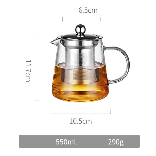 Large Capacity Heat Resistant Glass Teapot Tea Set With Stainless Steel Filter For Kung Fu Tea, Capacity:550ML