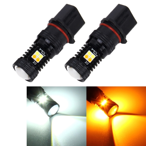 2 PCS Super Bright P13W DC 12V 5W 350LM Auto Car Fog Light with 16 SMD-3030 LED Bulbs Lamp, White + Yellow Light