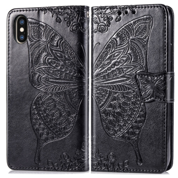 Butterfly Love Flowers Embossing Horizontal Flip Leather Case for iPhone XS Max, with Holder & Card Slots & Wallet & Lanyard(Black)