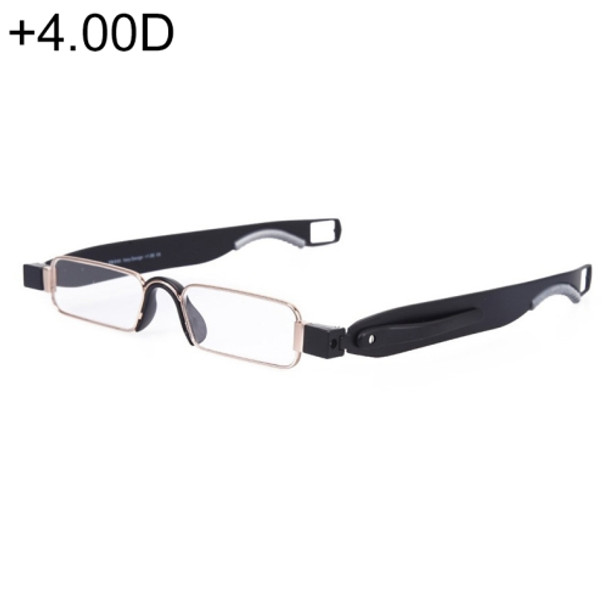 Portable Folding 360 Degree Rotation Presbyopic Reading Glasses with Pen Hanging, +4.00D(Black)