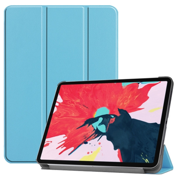 For iPad Pro 11 inch 2020 Custer Texture Smart PU Leather Case with Sleep / Wake-up Function & 3-Fold Holder(Sky Blue)