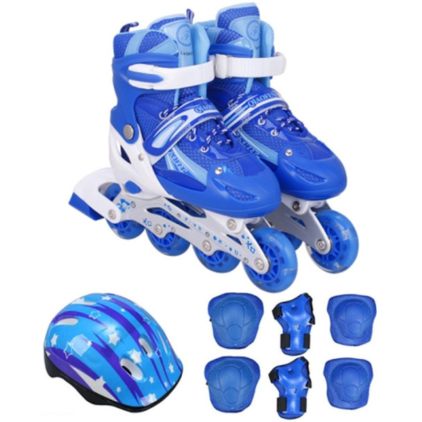 Children Adult Flash Straight Row Roller Skates Skating Shoes Suit, Size : L (Blue)