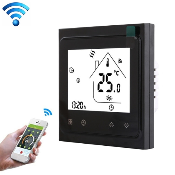 BHT-002GALW 3A Load Water Heating Type LCD Digital Heating Room Thermostat with Time Display, WiFi Control(Black)