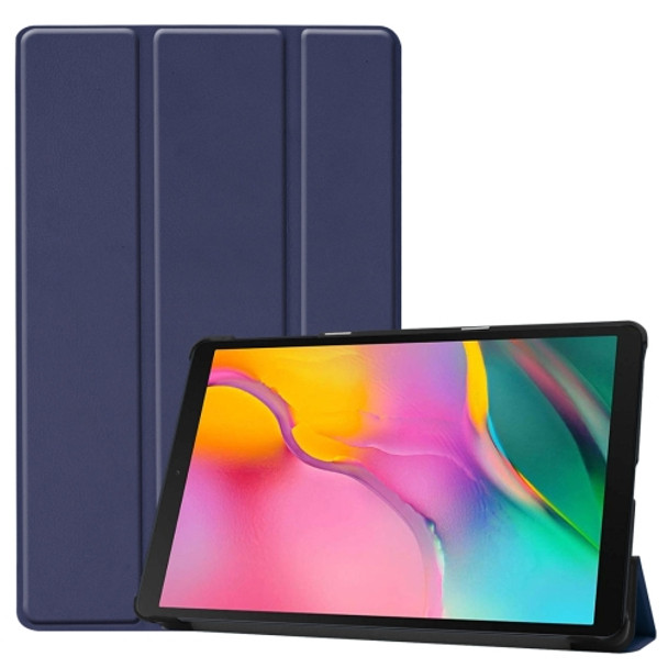 Custer Texture Horizontal Flip PU Leather Case for Galaxy Tab A 10.1 2019 (T515 / T510), with Three-folding Holder & Sleep / Wake-up Function (Dark Blue)