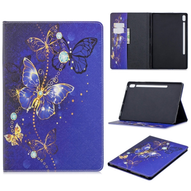 For Galaxy Tab S6 T860 / T865 Colored Drawing Pattern Horizontal Flip Leather Case with Holder & Card Slots & Wallet(Purple Butterfly)