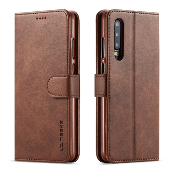 For Huawei P30 LC.IMEEKE Calf Texture Horizontal Flip Leather Case, with Holder & Card Slots & Wallet(Brown)