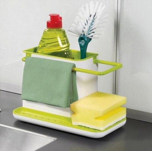 2 PCS Kitchen Sponge Organizer Stands Box Self Draining Sink Storage Rack(Green)