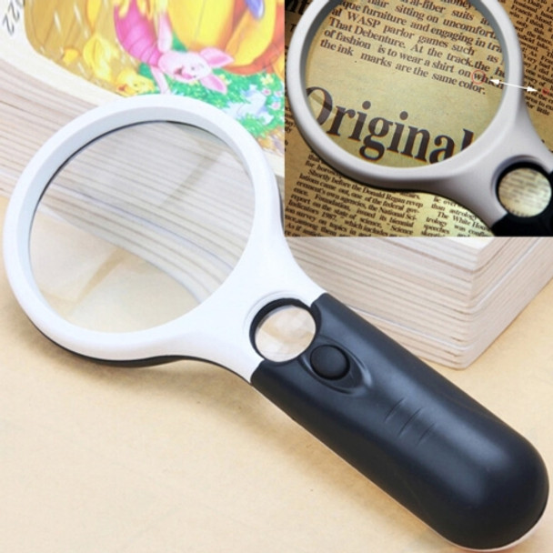 Reading Visual Magnifier with 3 LED Light, Mini Portable 3-45X Handheld Reading Visual Magnifier with 3 LED Light(White)