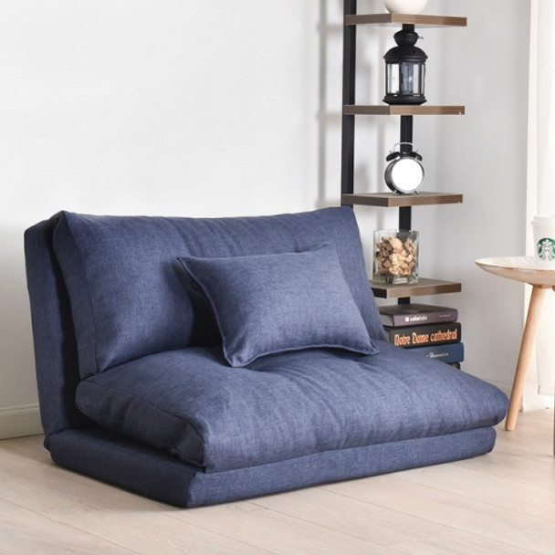Double-purpose Small Apartment Bedroom Multi-functional Folding Lazy Little Sofa Bed(90cm Dark Blue)